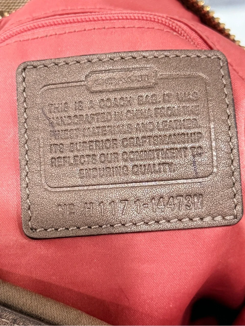 Coach Brown and Tan Canvas Shoulder Bag with Gold Hardware